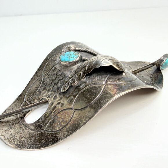 Navajo David F. Garciahand made Sterling Turquoise Hair Barrette 53.2g SS202 main image 7